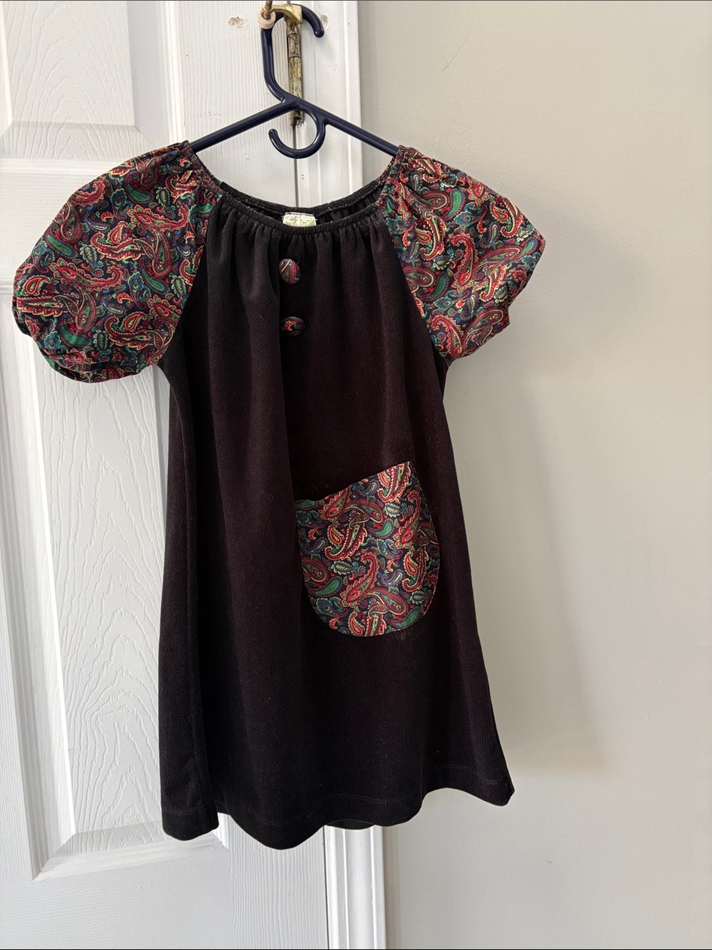 Black Tunic with Paisley Puff Sleeves and Pocket